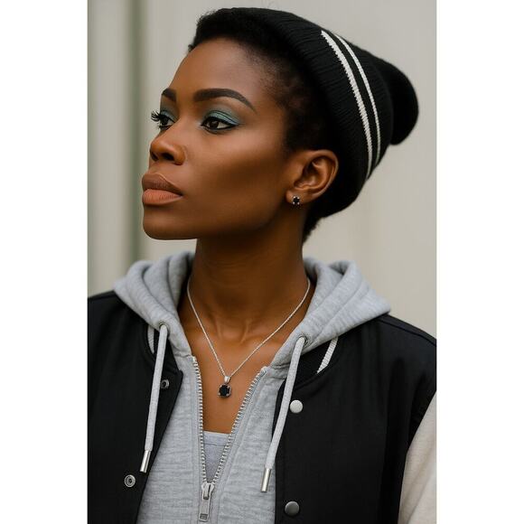 1ct Black Diamond Solitaire Pendant | 14K White Gold | Gift Box Appraisal Card - Picture 2 of 5